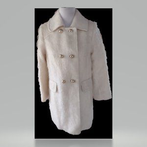 Milly Fuzzy Mohair Wool Cream White Beige Jackie O Size 8 Coat